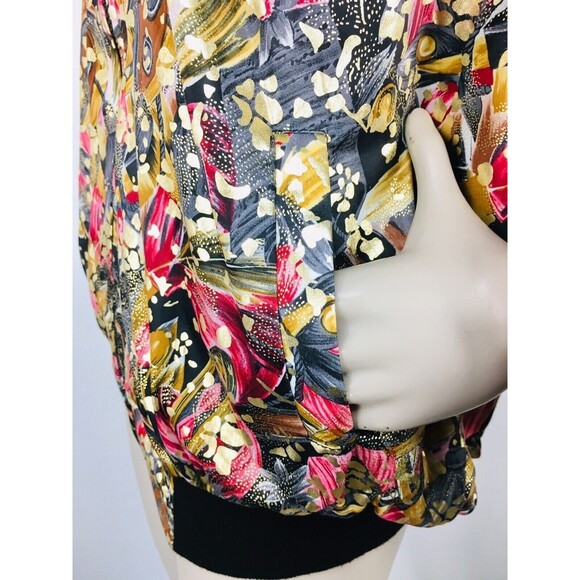 Vintage 80s Metallic Gold Pink/Black Abstract Bomber Jacket OSFM New - Picture 6 of 9